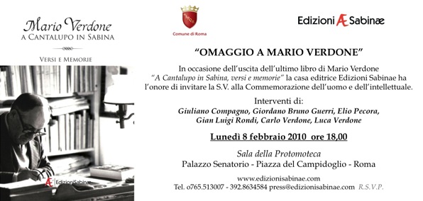 Homage for Mario Verdone and Presentation of His Last Work (Feb. 8)